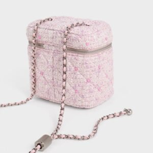 Charles & Keith Nezu Tweed Quilted Heart Print Bag Pink